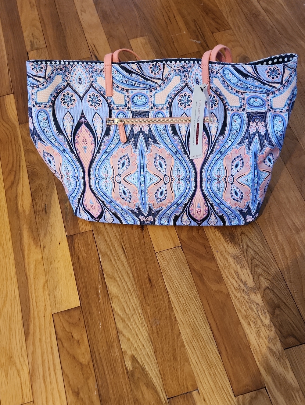 Talbots Reversible Paisley Print & Polka Dots Tote Bag NWT